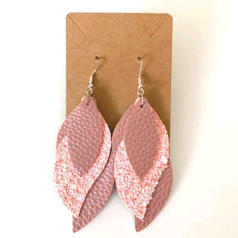 Layered Glitter Leaf Drop Earring